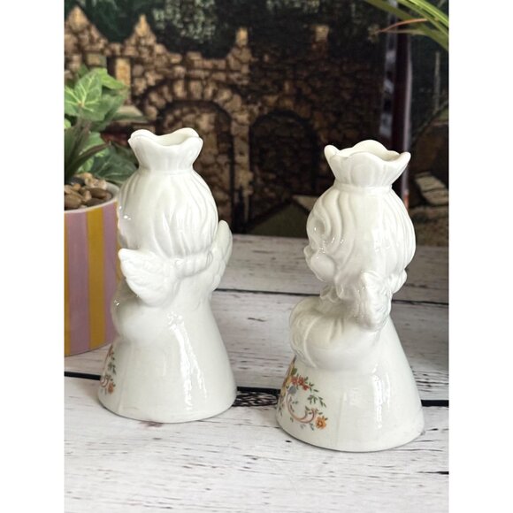 Vintage Dresden Ceramic Angel Candle Holders With Floral Design - Picture 4 of 9